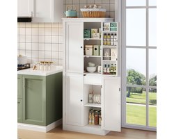 Keukenkast 75x40x180cm - dressoir - multifunctionele hoge kast - met deurramen - opbergvak en ingebouwde lades - wit