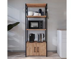 Keukenkast Arhuni 139x56x30 cm zwart en eikenkleurig [en.casa]