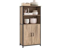 Keukenkast - Buffetkast - Bakkerskast - Opbergkast - Verstelbare Plank - Stalen Frame - Multifunctioneel - 35 x 60 x 124.5 cm