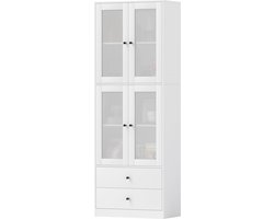 Keukenkast Buffetkast Hoog met 2 matglas deuren 30x59x170 cm - Wit