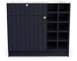 Keukenkast Chester - 1 deur & 1 lade - met flessenrek - indigo/marmer