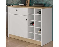 Keukenkast Cottage - 1 deur & 1 lade - met flessenrek - wit/eikdecor
