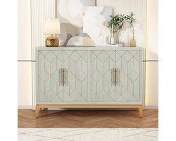 Keukenkast, dressoir, dressoir, 4 deuren, met verstelbare plank, voor keuken, badkamer, woonkamer, slaapkamer, eetkamer, gouden lijnen en poten