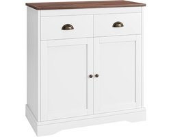Keukenkast, dressoir met 2 lades, opbergkast met 2 deuren, verstelbare plank, landhuisstijl, buffetkast voor woonkamer, keuken, eetkamer, 80 x 40 x 90 cm, wit