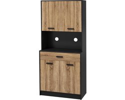 Keukenkast Dressoir - Opbergkast - Keuken Organisatie - Industrieel Design - 80 x 40 x 180 cm - Zwart Naturel