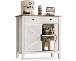 Keukenkast Dressoir - Opbergkast met Lade, Deuren en Verstelbare Plank – Rustiek Wit/Bruin