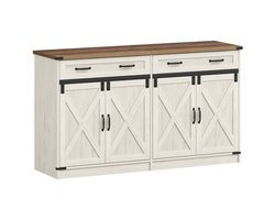 Keukenkast / Dressoir – Voor Keuken – Vrijstaand Kastje met 1 Lade, 2 Deuren en Verstelbare Planken – Landhuisstijl – Vintage Bruin/Wit