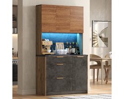 Keukenkast Hoge Buffetkast 100x40x180 cm - Opbergruimte - LED-verlichting - Stopcontacten - 2 USB-poorten - 4 Deuren - 3 Laden - Moderne Houtlook