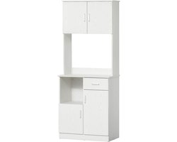 Keukenkast hoge kast, keukenbuffet buffet kast met werkblad, 4 deuren, lade, grote pallet, verstelbare planken, multifunctionele kast voor woonkamer keuken 71 x 41 x 178 cm, MDF, wit