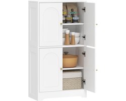 Keukenkast, hoge kast met 2 verstelbare legplanken, keukenkast met 4 gewelfde deuren, 60 x 30 x 110 cm, wit