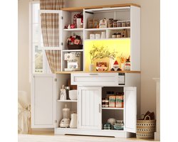 Keukenkast - hoge kast - vitrinekast met LED-verlichting - 104x40x180 cm - voor keuken en woonkamer - wit