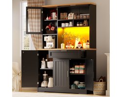 Keukenkast - hoge kast - vitrinekast met LED-verlichting - 104x40x180 cm - voor keuken en woonkamer - zwart