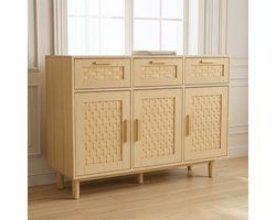Keukenkast, Houten Keukenbuffet, Keukenopbergmeubel met 3 Laden 2 Kastjes, Geschikt Voor Thuisorganisatie, Decoratie Diverse Opbergmogelijkheden Esthetiek te Verbeteren (Eikenkleur)