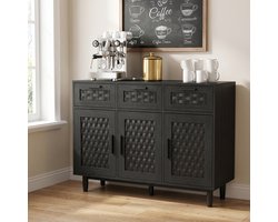 Keukenkast, Houten Keukenbuffet, Keukenopbergmeubel met 3 Laden 2 Kastjes, Geschikt Voor Thuisorganisatie, Decoratie Diverse Opbergmogelijkheden Esthetiek te Verbeteren (Zwart)