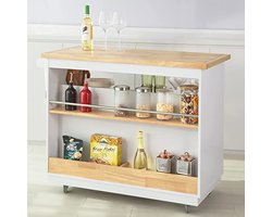 Keukenkast Kast Dressoir Keukeneiland Keukenopbergwagen met rubberen houten werkblad