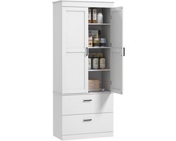 Keukenkast - Keukenkast - dressoir - opbergmeubel met kast - 2 lades en verstelbare planken - crèmekleurig