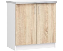 Keukenkast met Deuren en Werkblad - 80 cm Breed, 85 cm Hoog - Wit/Eiken Sonoma