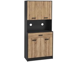 Keukenkast met Dressoir en Opbergfunctie - Industrieel Design - 80 x 40 x 180 cm - Zwart en Natuur