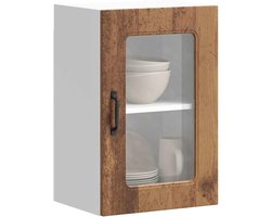 Keukenkast met glazen deur - Opzetkast badkamerkast - Keukengerei opbergen - Oude houtlook - 40 x 31 x 60 cm