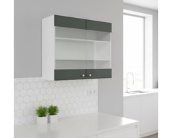 Keukenkast met Glazen Deuren 80 cm – Groen Goud Wandkast met Verstelbare Planken – Moderne Landelijke Hangkast voor Keuken of Woonkamer – Fame-Line Collectie – Industrial Home