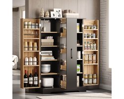 Keukenkast met Kruidenrek - Ruime Dubbeldeurskast - 4-traps Verticale Uittrek - Verstelbare Planken - Modern Design - 120x78x35 cm - Zwart