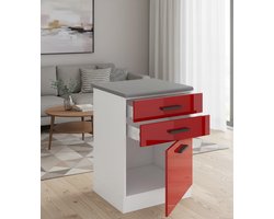 Keukenkast met Lade & Deur – Luxe Keuken Onderkast 60 cm met Werkblad – Modern Kastje met Softclose Lade & Hoogglans Fronten – Rood – NoviHome