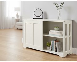 Keukenkast met Schuifdeuren en Verstelbare Plank – Moderne Buffetkast, Opbergkast, Dressoir of Bijzetkast met Veel Opbergruimte – Stijlvolle Vrijstaande Kast voor Keuken, Woonkamer of Eetkamer – Crème Wit – Industrial Home