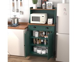 Keukenkast met Werkblad 120 x 40 x 120 cm – Groen Buffetkast met Lade, Glazen Deuren en Open Plank met Haken – Multifunctionele Wijnkast / Koffiebar / Dressoir voor Keuken, Woonkamer en Eetkamer – Dader