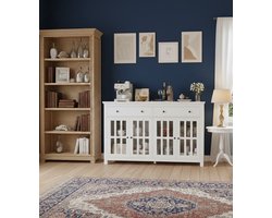 Keukenkast met Werkblad en Buffetkast – 140 cm – Wit – Multifunctionele Dressoir met Verstelbare Planken en Glazen Deuren – Opslagruimte voor Keukengerei, Servies en Decoraties MedaHomeStore