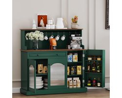 Keukenkast met Werkblad en Wijnkast - Groen Buffetkast voor Woonkamer en Eetkamer