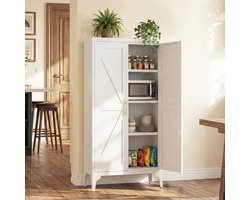 Keukenkast - Metalen Voorraadkast Met 2 Deuren En 3 Verstelbare Legplanken - Vrijstaand Voor Keuken, Woonkamer En Kantoor - Wit - 60x30x120 Cm