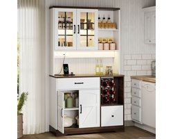 Keukenkast - opbergkast - met verstelbare planken - lades - roestvrijstalen haken - LED-verlichting en stopcontact - 105x40x185 cm