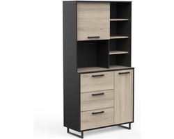 Keukenkast Roma 180 cm hoog zwart met eiken