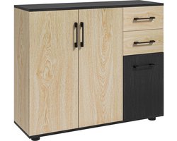 Keukenkast - Smal dressoir voor de woonkamer - 2 deuren - 2 lades - verstelbare plank - 90 x 30 x 75,5 cm - naturel en zwart