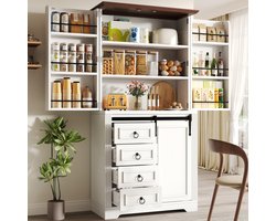 Keukenkast - Zonder Afmeting - Met 4 Laden en Verstelbare Planken - Met Snackrek - Hout - Wit