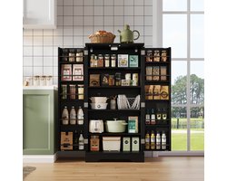 Keukenkasten Opbergkast - Vrijstaande Keuken Opbergkast met 2 Deuren - Met LED-verlichting - 60x40x120cm - Geschikt voor de eetkamer of woonkamer - Zwart