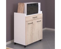 Keukenkastje Maleficent met wieltjes - 2 deuren & 1 lade - eikdecor - Parisot - Keuken trolley - Wit; Bruin - Melamine; Spaanplaat