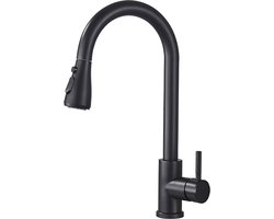 Keukenkraan met Uittrekbare Uitloop - Zwarte Keukenkraan - Lichtgewicht - Uittrekbaar tot 40 cm – inclusief aansluitingen - 180° Hoge Uitloop- Keukenmengkraan - Handdouche - Flexibele Slang – waterbesparende keuken kraan - Wastafel Kraan