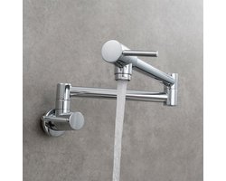 Keukenkraan Wandmontage - Potvuller Zwenkarm - Grote Pannen Vullen - Inklapbaar Messing Ontwerp - 50 cm Uitschuifbaar - Antiek