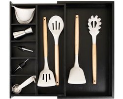 Keukenla Organizer voor Bestek en Gereedschap - Uitbreidbaar tot 28 Inch - 9 Compartimenten van 100% Bamboe