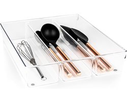 Keukenlade Organizer - Bestekhouder - Keuken Ordenen - 3 Compartimenten - 7.6x33x7.6 cm - Transparant