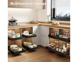 Keukenlade-organizer - opbergbox - Opbergdoos - Organizer - Uittrekbare lade-organizer - Kruidenrek met meerdere niveaus - Koolstofstaal - Zwart