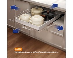 Keukenlade schuiflade organizer, gootsteenkast en keukenkast organizer, telescopisch keukenrek, uitschuifbaar, verstelbaar, softclose, wit, large