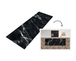 Keukenloper 150x50 cm - Keukenmat vinyl Marmer - Zwart - Luxe - Keukenmatten loper - Keuken vloerkleed tapijt