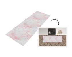 Keukenloper 180x60 cm - Keukenmat vinyl Marmer - Roze - Wit - Patronen - Keukenmatten loper - Keuken vloerkleed tapijt