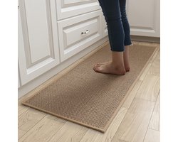 Keukenloper - Keukenmat - 44x150cm - Antislip - Wasbaar - Loper met Rubberen Achterkant - Vloerkleed - Tapijt - Loper Tapijt - Gemakkelijk Te Reinigen - Sneldrogende Vloermatten voor Keuken, Hal, Wasruimte - Bruin