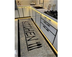 Keukenloper Kitchen - Grijs - 80x200 cm - Vloerkleden - Keuken Tapijt - Keukenmat - Loper Tapijt - Loper Vloerkleed