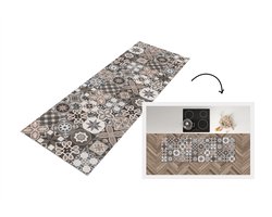 Keukenloper - Loper keuken - Bloemen - Figuren - Bruin - Design - 180x60 cm - Keukenloper vinyl