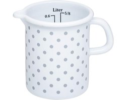 Keukenmaatbeker - 9 Cm Diameter - 0.5 Liter Inhoud - Pünktgrijs - Witte En Grijze Emaille Maatkan - Lichtgewicht Stalen Maatbeker Voor Koken En Bakken