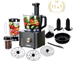 Keukenmachine - Alles in 1 keukenmachine - Multifunctionele keukenmachine - Vleesmolen - Garde - Kneder - Shredder - Sinaasappelpers - Hakselaar - Blender - 1100W - Donkergrijs